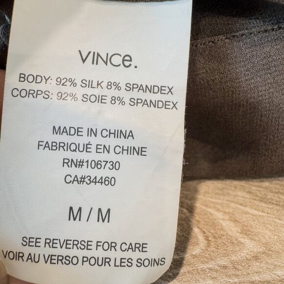 Vince, Sheer Silk Mocha Brown Crewneck Short Sleeve Pocket Tee, Women's Medium - Picture 8 of 8